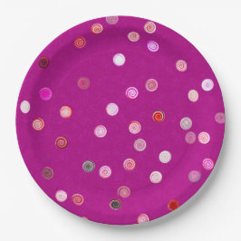 Twisty Polka Dot Spirals Pink Paper Party Plates Pappteller