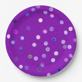 Twisty Polka Dot Spirals Purple Paper Party Plates Pappteller