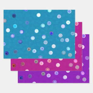 Twisty Polka Dot Spirals Tri-Color Geschenkpapier  Set