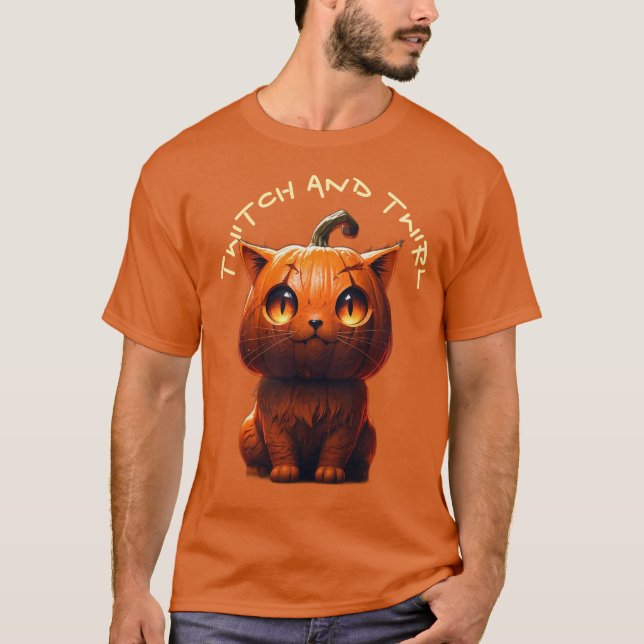 Twitch und Twirl Pumpkin Cat T-Shirt (Vorderseite)