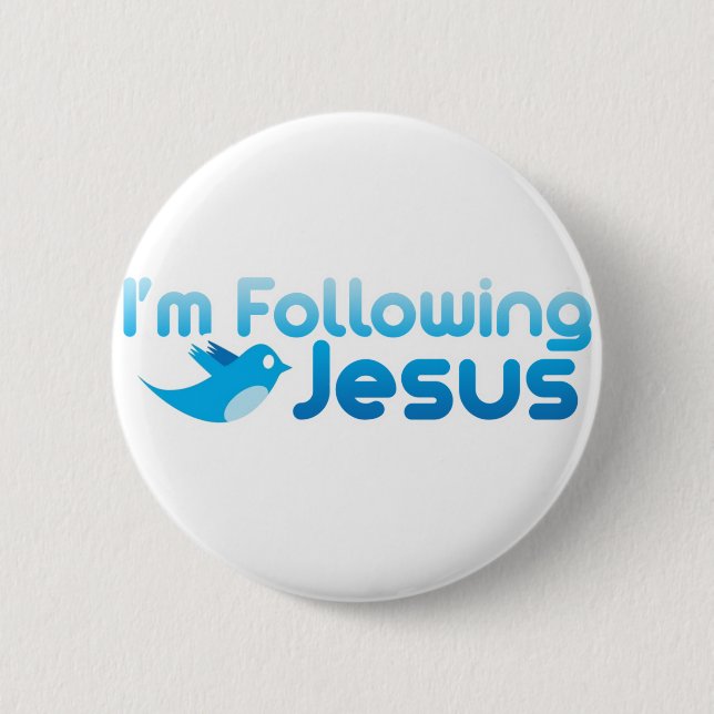 Twitter mir, ich folge Jesus Christus Button (Vorderseite)