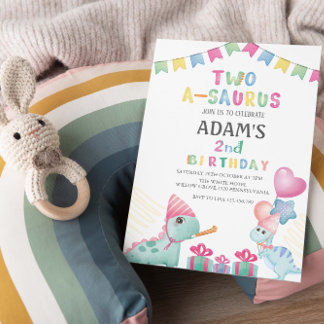 Two-a-saurus 2. Geburtstag Party Zwei Blue Dinosau Einladung