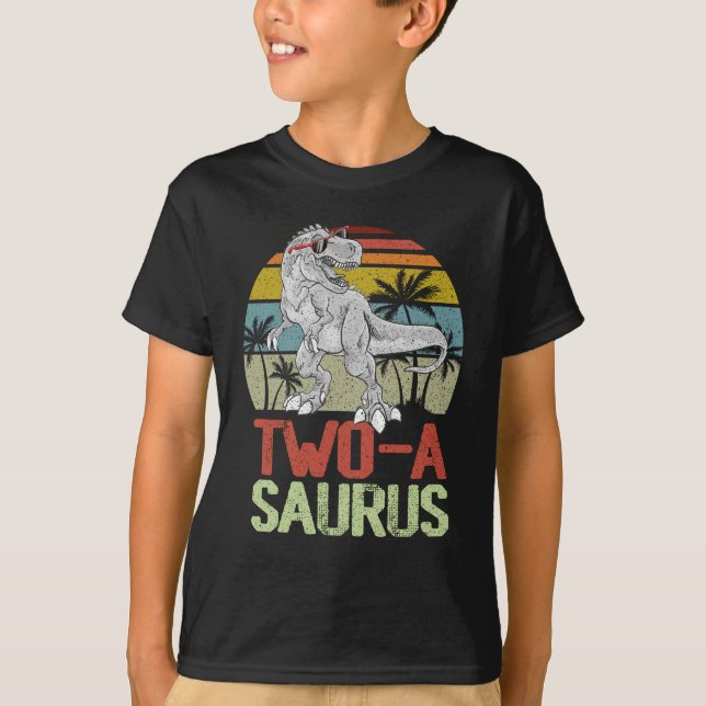 Two a Saurus Birthday T Rex Dino 2nd Dinosaur T-Shirt (Vorderseite)