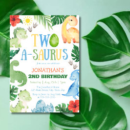 Two A-Saurus Dino 2. Geburtstag Einladung