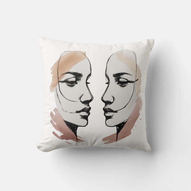 Two Abstract Faces One Line Pillow – Connection Th Kissen (Vorderseite)
