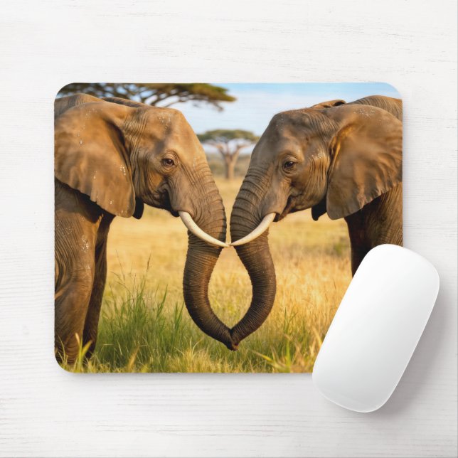Two African Elephants In Savannah Grass Mousepad (Mit Mouse)