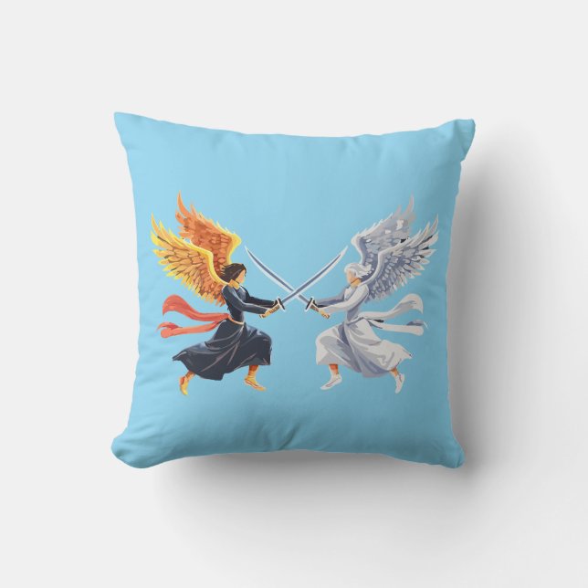 Two Angel with large sword with open wings Kissen (Vorderseite)