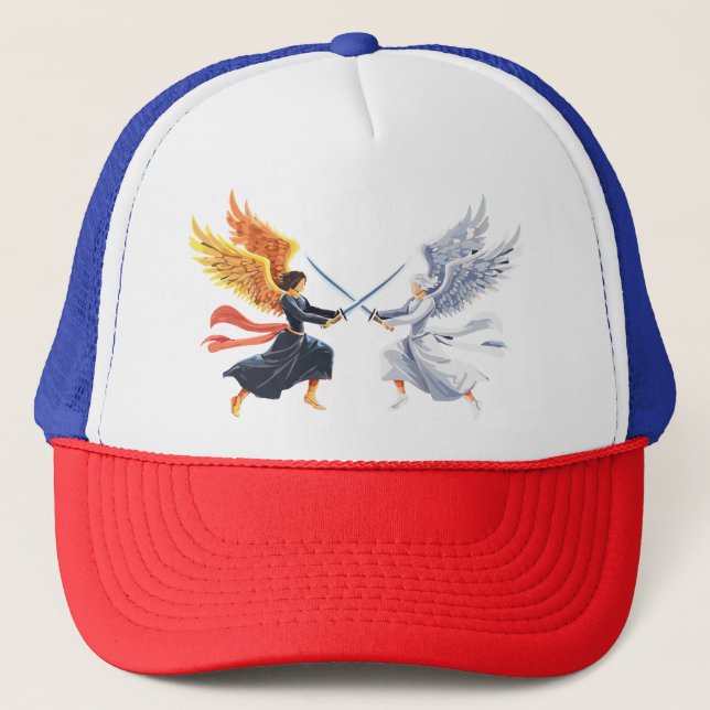 Two Angel with large sword with open wings Truckerkappe (Vorderseite)