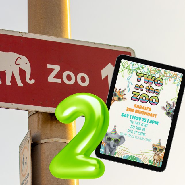 Two at the Zoo, Party Animal with Shades Birthday Einladung (Von Creator hochgeladen)