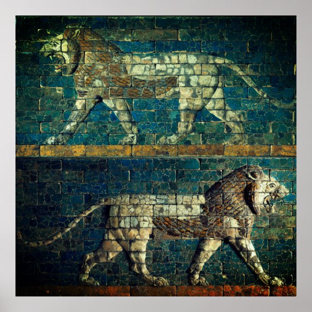 TWO BABYLONIAN LIONS Antique Assyrian Art  Poster (Vorne)