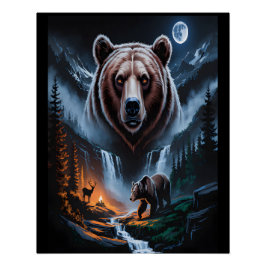 Two bears in the forest dark 4 poster