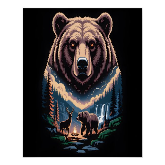 Two bears in the forest dark poster (Vorderseite)