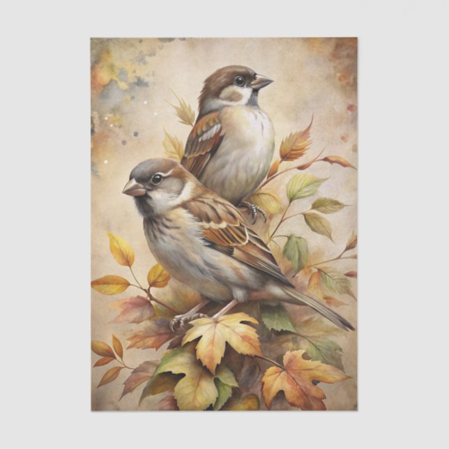 Two Beautiful Birds with Autumn or Fall Leaves Seidenpapier (Vorderseite)