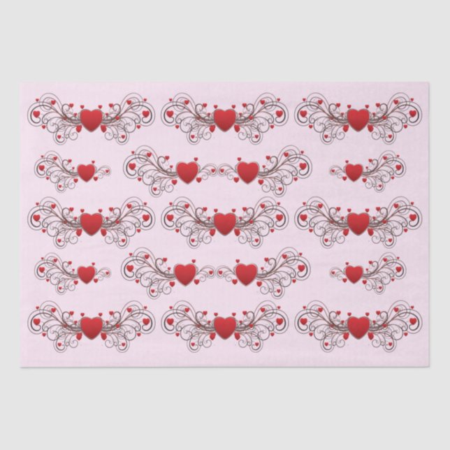 Two Become One Scrolled Hearts Pink Seidenpapier (Vorderseite)