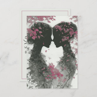 Two Brides Hand Drawn Pencil Illustration   RSVP Karte