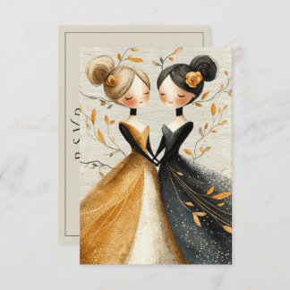 Two Brides Hand Drawn Pencil Illustration   RSVP Karte