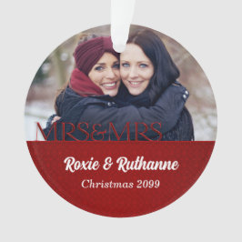 Two Brides Mrs. & Mrs. Red Damask Foto Ornament