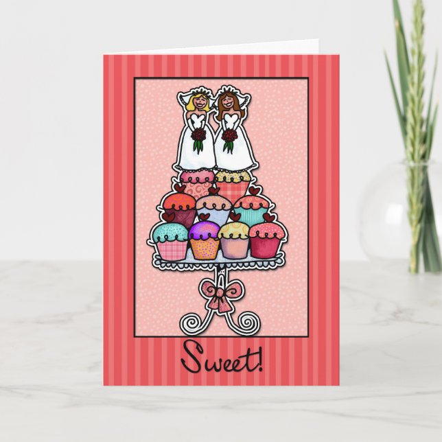 Two Brides on Cupcake Stack Karte (Vorderseite)