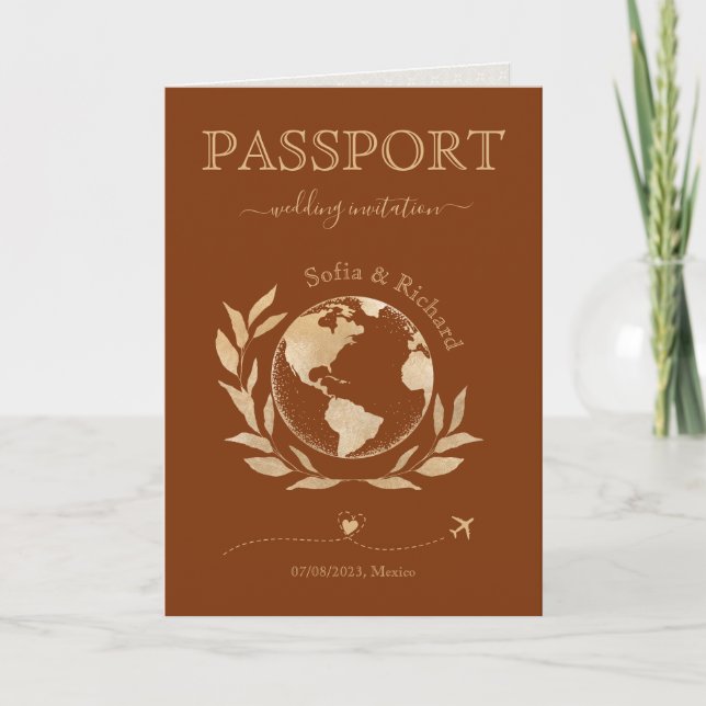Two Brides Wedding Destination Passport - Weltkart Einladung (Vorderseite)
