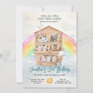 TWO BY TWO Noah's Ark Birthday Rainbow Einladung