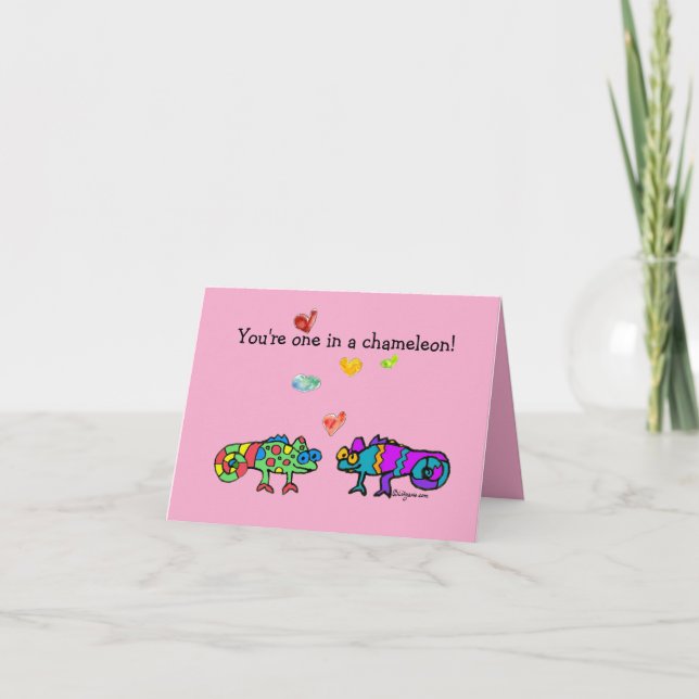 Two Cartoon Chameleon Pink Valentine Card Karte (Vorderseite)