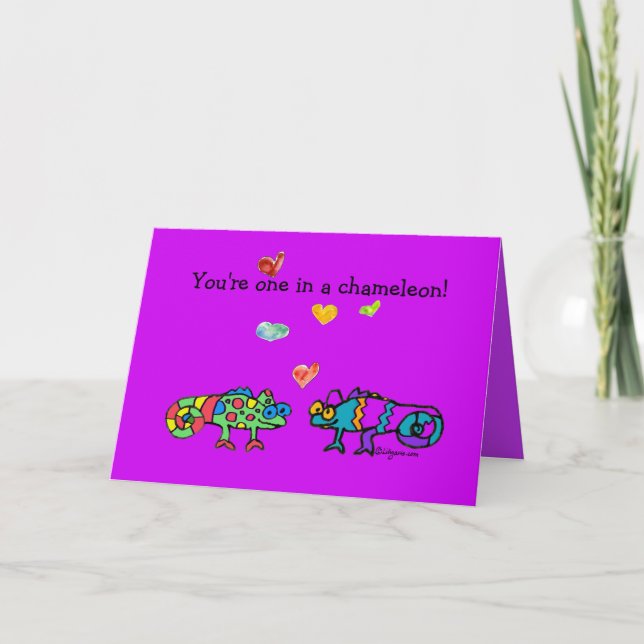 Two Cartoon Chameleon Purple Fushia Valentine Card Karte (Vorderseite)
