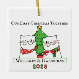 Two Cats First Christmas Together Keramikornament