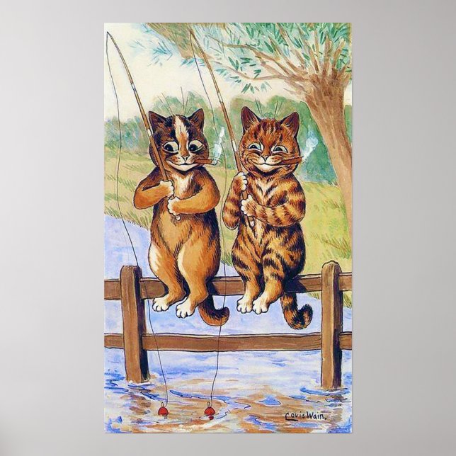 Two Cats Fishing, Louis Wain Poster (Vorne)