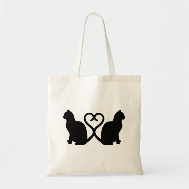 Two Cats Heart Silhouette Tragetasche (Vorne)