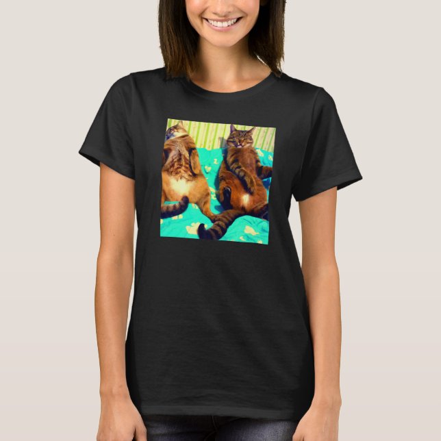 Two cats humorous meow kitty portrait kitten cat m T-Shirt (Vorderseite)