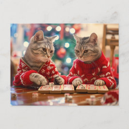 Two cats in red sweaters with festive background feiertagspostkarte