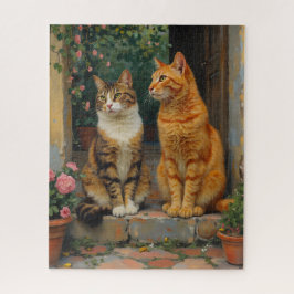 Two charming cats sitting on steps puzzle