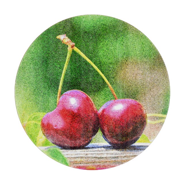 "Two Cherries Fruit" Niedliches Foto. Jetzt kaufen Schneidebrett (Vorderseite)