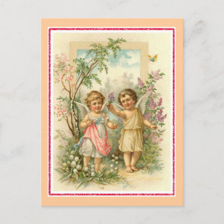 "Two Cherubs in a Garden" Vintag Postkarte