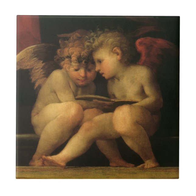 Two Cherubs Reading by Rosso Fiorentino, Angels Fliese (Vorderseite)