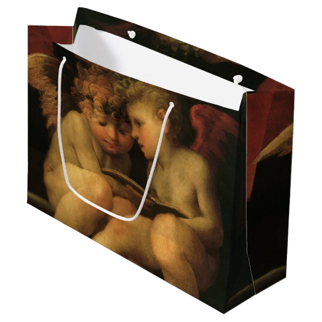 Two Cherubs Reading by Rosso Fiorentino, Angels Große Geschenktüte (Vorderseite Schrägansicht)