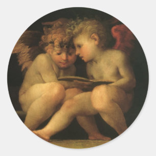 Two Cherubs Reading by Rosso Fiorentino, Angels Runder Aufkleber