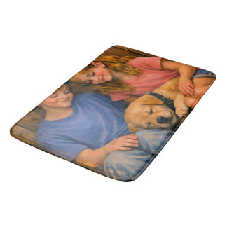 Two Children with Sleeping Puppy –  Bath Mat Badematte