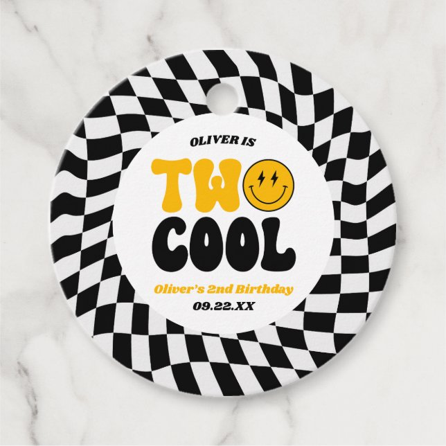 Two Cool Retro Second 2nd Birthday Party Geschenkanhänger (Vorderseite)