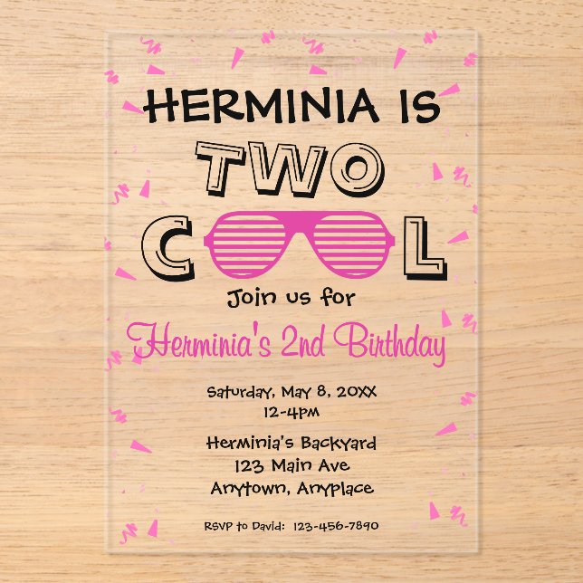 TWO Cool Sunglass 2nd Birthday Party Acryleinladungen (Vorderseite)