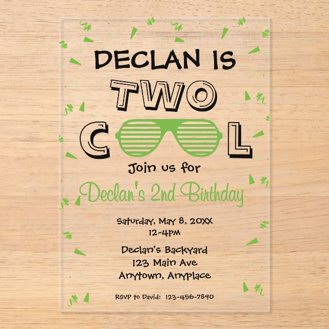 TWO Cool Sunglass 2nd Birthday Party Acryleinladungen (Vorderseite)
