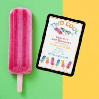 TWO Cool, Watercolor Popsicle 2nd Birthday Einladung