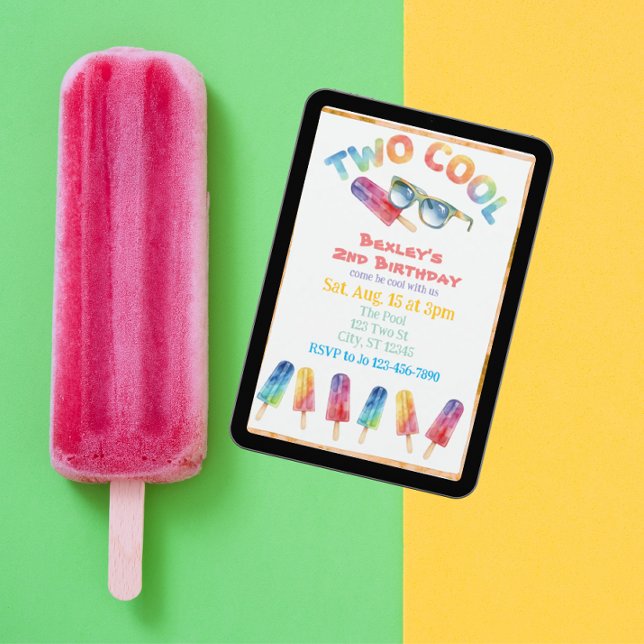 TWO Cool, Watercolor Popsicle 2nd Birthday Einladung (Von Creator hochgeladen)