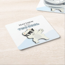 Two Cool Winter Polar Bear dabbing 2nd bday Rechteckiger Pappuntersetzer