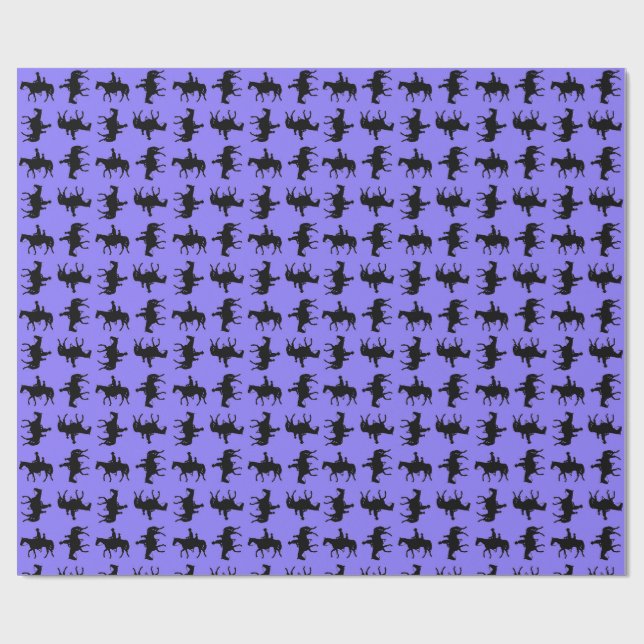 Two Cowboys on Horseback Silhouettes - Periwinkle  Geschenkpapier (Flach)