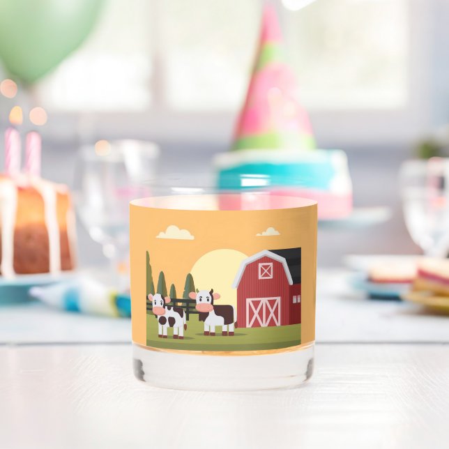 Two Cows and a Red Barn at Sunrise Whiskyglas (Insitu (Geburtstag))