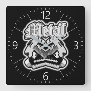 Two crossing guitars quadratische wanduhr