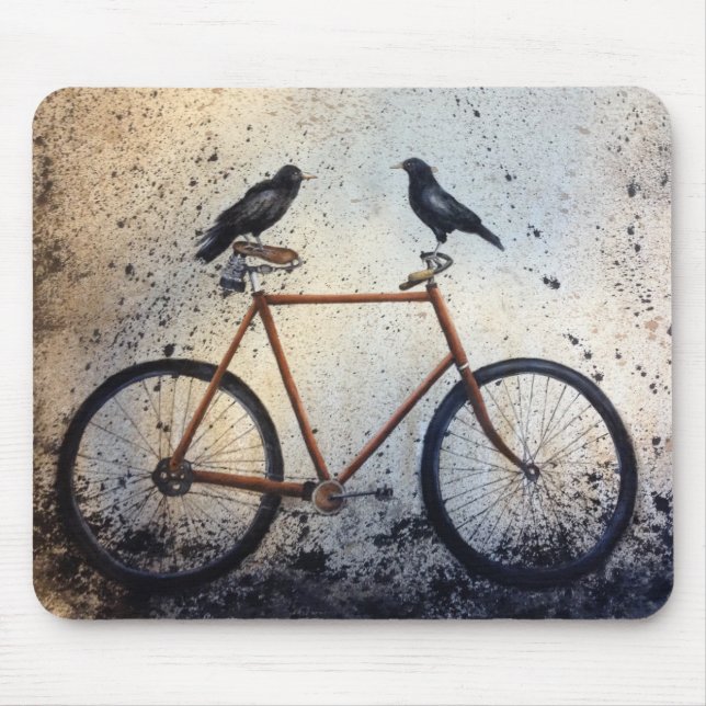 Two Crows on Vintage Bike Mousepad (Vorne)