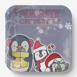 Two Cue cartoon Penguins ready for Christmas Pappteller