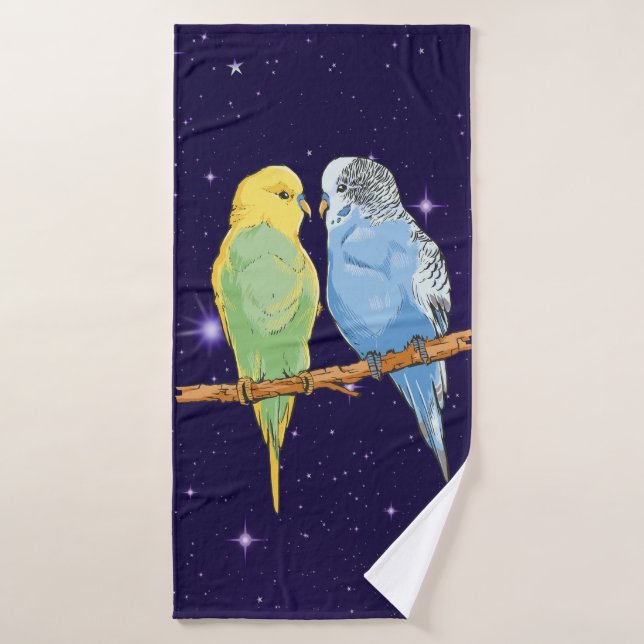 Two cute blue and green Budgie Badehandtuch (Badehandtuch)